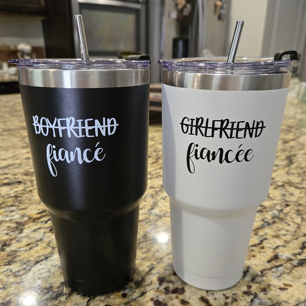 Girlfriend/Fiance Stainless Steel Tumbler Set - Black and White NWOT